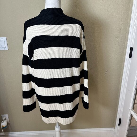 EXPRESS Nautical Black & White Stripe Quarter Zip Sweater Size Medium - Picture 4 of 11